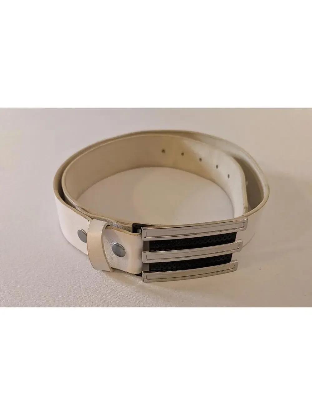 Adidas White Leather Belt with Metal Buckle